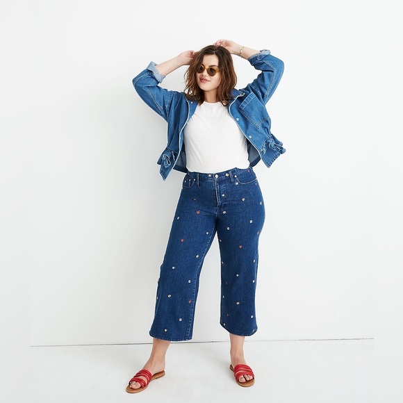 Madewell Denim - Madewell Wide Leg Crop Jeans Confetti Floral Embroidered 32 High Rise